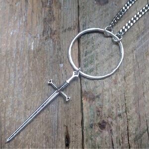 Open The Cellar Door Silver Sword Pendant Necklace